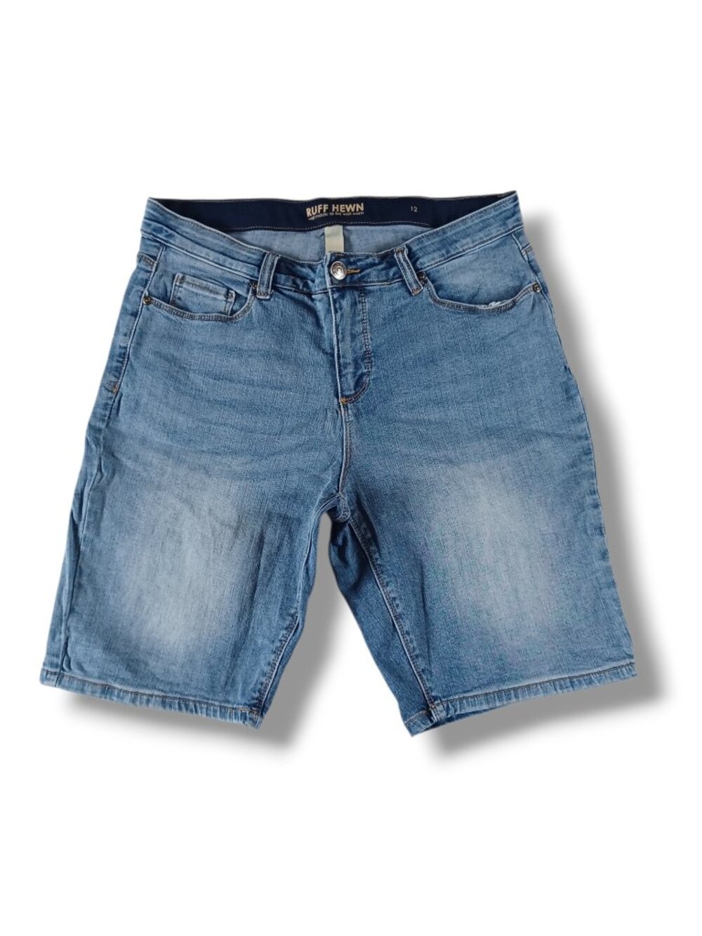 Ruff Hewn Womens Jean Shorts Bermuda Stretch 9.5 Inch Medium Wash Size 12